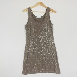 Kaos Italy Bodycon Dress Women Medium Tan Sequin Mini Sheath Cocktail Party Glam